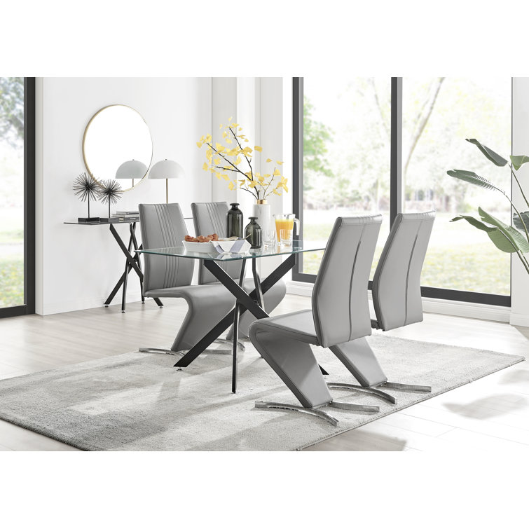 Furniture Box Lenworth Modern Black Metal and Glass Dining Table Set